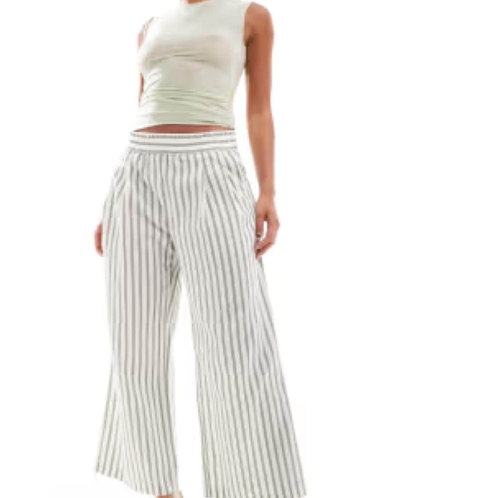 ASOS White and Gray Striped Cropped Pants